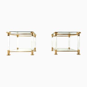 Vintage Acrylic Glass and Brass Side Tables, 1980s, Set of 2