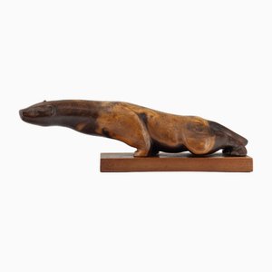 Mid-Century Carved Burr Elm Otter Sculpture, 1960s