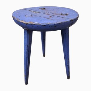 Antique Swedish Wooden Blue Tripod Stool