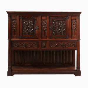 Neo-Gothic Cabinet in Oak with Rich Decorations and Hidden Storage, France, 1850s