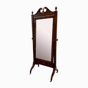 Antique Victorian Mahogany Inlaid Cheval Mirror, 1880