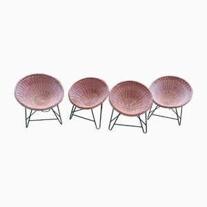 Mid-Century Bamboo and Iron Pod Chairs, Set of 4