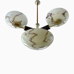 Lampe à Suspension Art Déco en Verre et Bakélite, 1930s