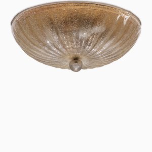 Lámpara de techo italiana de cristal de Murano con detalles dorados, años 70