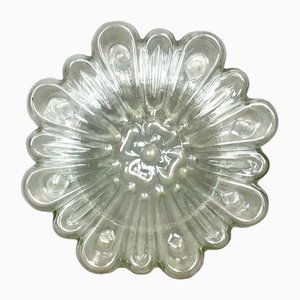 Clear Ribbed Glass Flower Low Profile Ceiling or Wall Flush Mount Lamp, 1960s