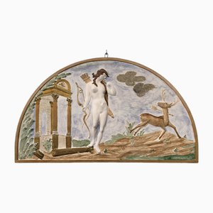 Hand Painted Plaster Bas-Relief Wall Decoration with Mythological Huntress, 1970s