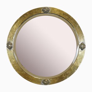 Arts & Crafts Hammered Brass Wall Mirror from Libertys of London, 1910s