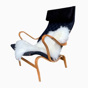 Fauteuil Pernilla en Hêtre et Toile Noire par Bruno Mathsson pour Dux, 1970