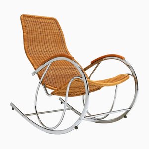 Rocking Chair Vintage en Osier, 1970s