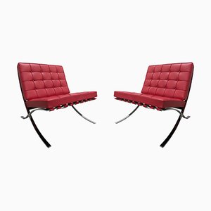 Roter Bauhaus Barcelona Sessel von Ludwig Mies Van Der Rohe für Knoll, 1972, 2er Set