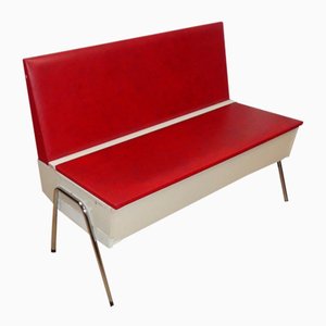 Banc avec Espace de Rangement en Chrome Rouge et Blanc, 1960s