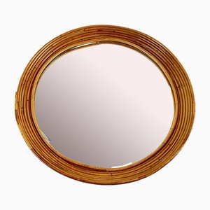 Miroir Mid-Century Rond en Bambou, 1960s