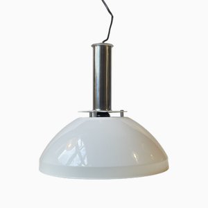 Italian Modern Ceiling Lamp in White Enamel and Chrome Plating, 1970s