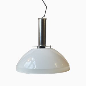 Italienische Moderne Deckenlampe mit Weißer Emaille & Verchromung, 1970er