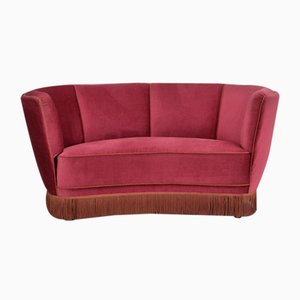 Danish 2-Seat Banana Sofa in Velour with Beech Legs, 1960s