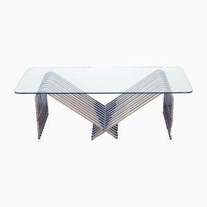 Coffee Table in Chromed Metal and Crystal, 1970s