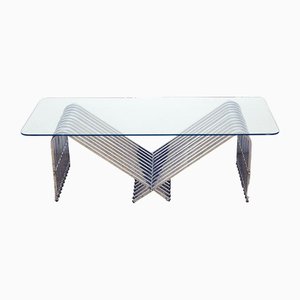 Table Basse en Métal Chromé et Cristal, 1970s
