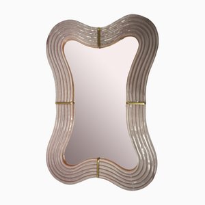 Murano Pink Glass and Brass Console Wall Mirror, 1990