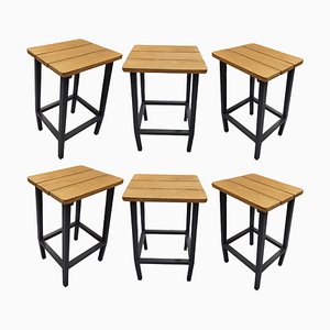 Iron and Wood Bar Stools, Set of 6