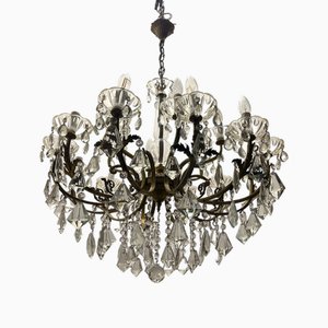 Large Crystal Murano Glass and Bronze 18-Light Chandelier, 1960s