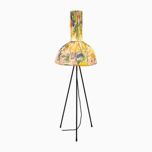Lámpara de pie trípode con pantalla floral notable Alemania, años 50