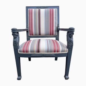 Armchair in Gray Lacquered Wood and Striped Rubelli Fabric