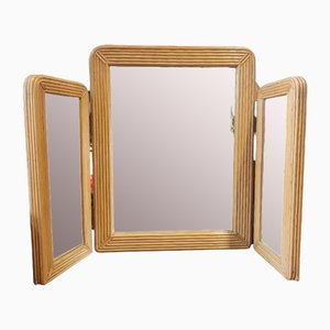 Vintage Italian Bamboo Triptych Dressing Mirror