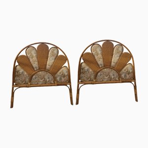 Mid-Century Spanish Bamboo Fabric and Wicker Headboards, Set of 2