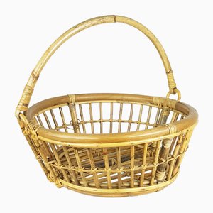 Mid-Century Italian Rattan & Rush Basket or Magazine Rack
