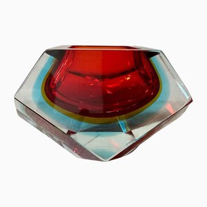 Big Modernist Faceted Sommerso Murano Glass Ashtray attributed to Seguso, 1970s
