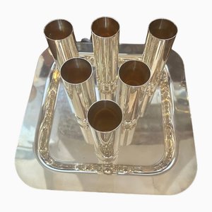 Italian Modernist Silver Plated Square Tray and Champagne Flutes, 1980s, Set of 7