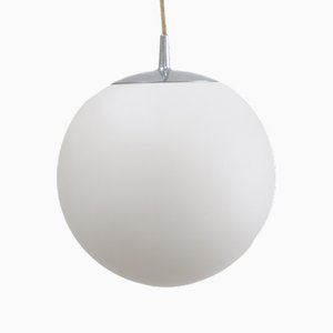 Space Age Globe Pendant Light Ball Lamp in Opal Glass Satin from Peill & Putzler, 1970s