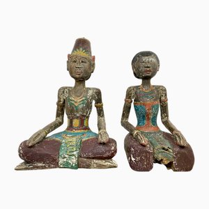 Figuras de madera tallada de Indonesia. Juego de 2