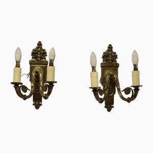 Neo Classical Large Brass Twin Wall Lights, 1890s, Set of 2