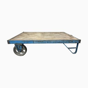 Grand Chariot de Table Basse Industriel Bleu, 1960s