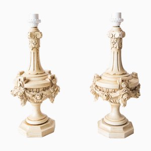 Large 20th Century Spanish Carved Wood Table Lamps, 1960s, Set of 2