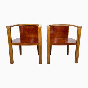 Set of Modernist Wooden Barrel Chairs, Germany, 1930s