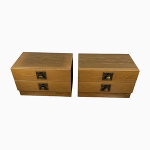 Mid-Century Minimalist Swedish Wood and Brass Nightstands with Drawers, 1960s, Set of 2