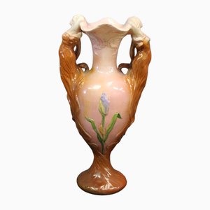 Vaso Art Nouveau con decorazione femminile di Delphin Massier, fine XIX secolo