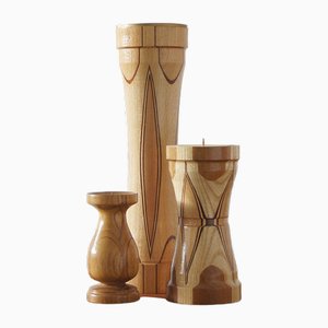 Skandinavische Kerzenhalter aus Holz, 3er Set