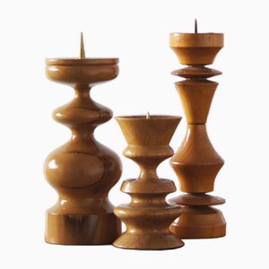 Scandinavian Wooden Candleholders, Set of 3