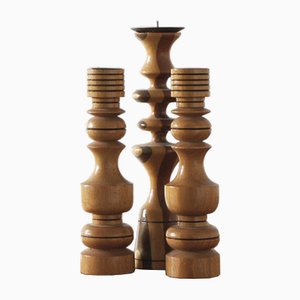 Scandinavian Wooden Candleholders, Set of 3