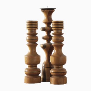 Skandinavische Kerzenhalter aus Holz, 3er Set