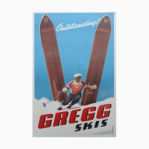 Póster litografía Greggs Skis vintage original, 1980