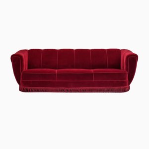 Dänisches Möbel Velours 3-Sitzer Sofa mit Eichenbeinen, 1960er