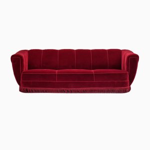 Danish Furniture Velour 3-Seat Sofa with Oak Legs, 1960s