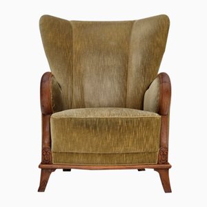 Fauteuil en Velours et Chêne, Danemark, 1960s