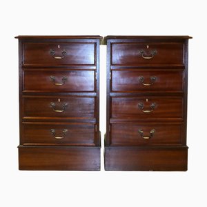 Brown Filing Cabinets with Green Gold Leaf Leather Top, Set of 2