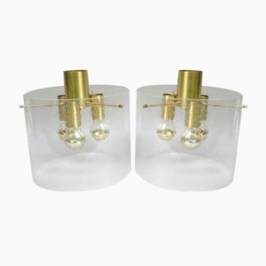 Large Ceiling Lights in Brass and Bubble Glass, 1960s, Set of 2