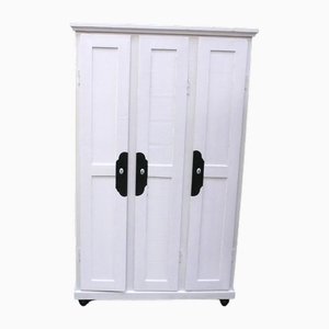 Cottage Style White Wooden 3-Door Locker Cabinet, 1890s